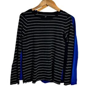 J.Jill Lot 2 Pima Cotton Long Sleeve Tshirt Women S Blue Blach White Stripe Crew